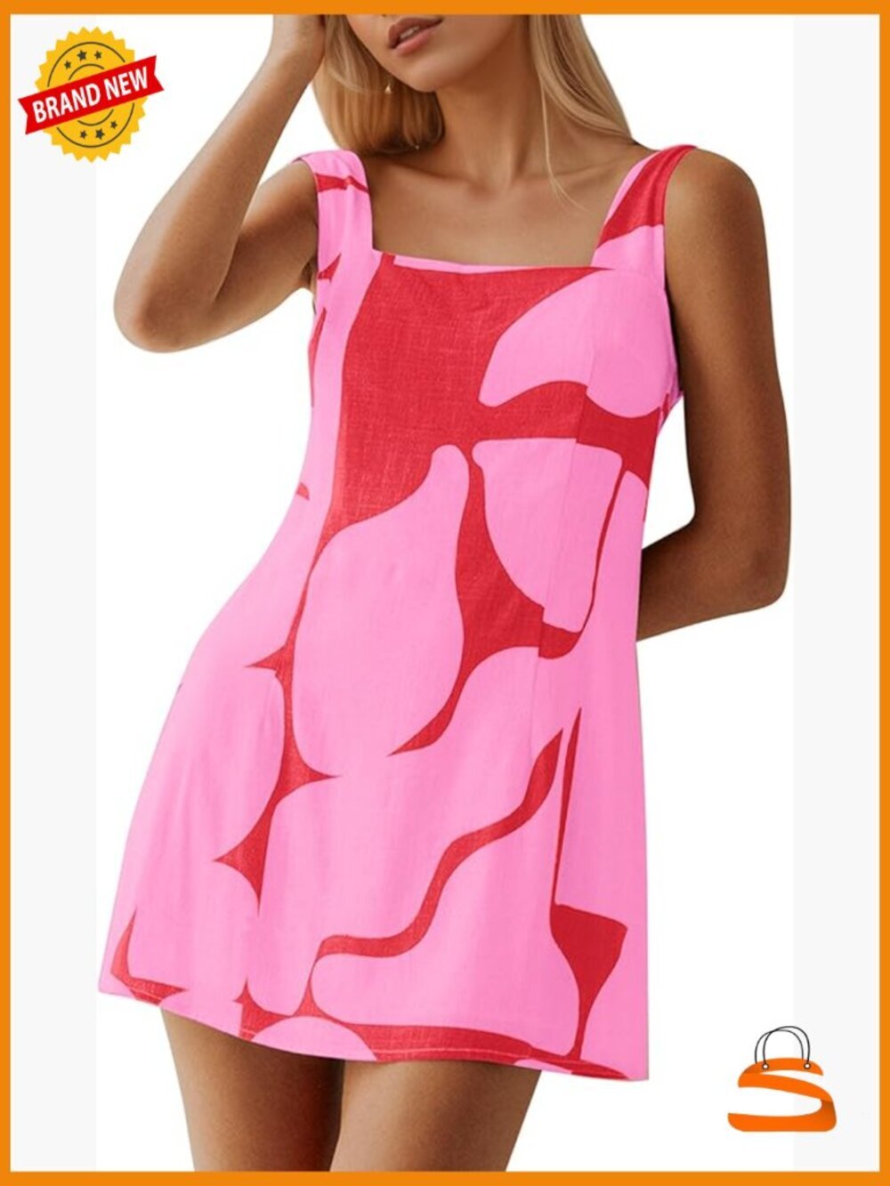 Sleeveless Mini Dress Backless Square Neck Tank Boho Sundress